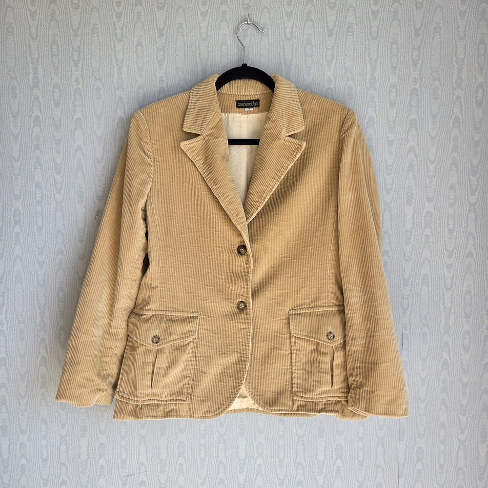 Vtg 70s Womens M Corduroy Blazer Tan Camel Retro Preppy Academia‎ 2 Button